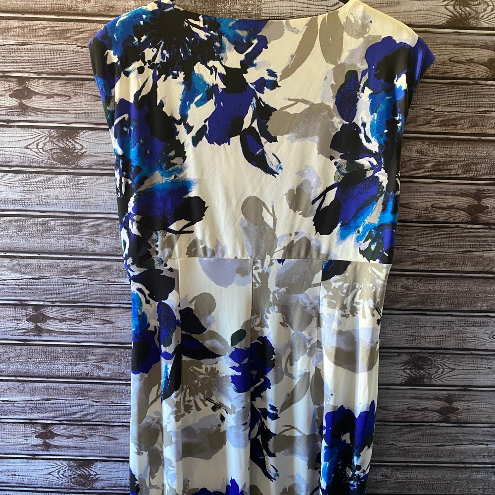 Lauren Ralph Lauren Women's Midi Dress Size 16 Faux-Wrap V-Neck Ruched - Picture 3 of 7